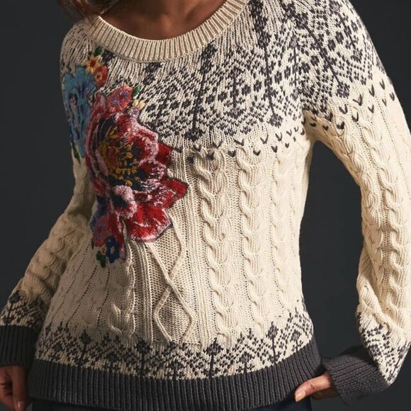 Anthropologie Sweaters - Womens Cable-Knit Fairisle Sweater by Anthropologie size Medium
